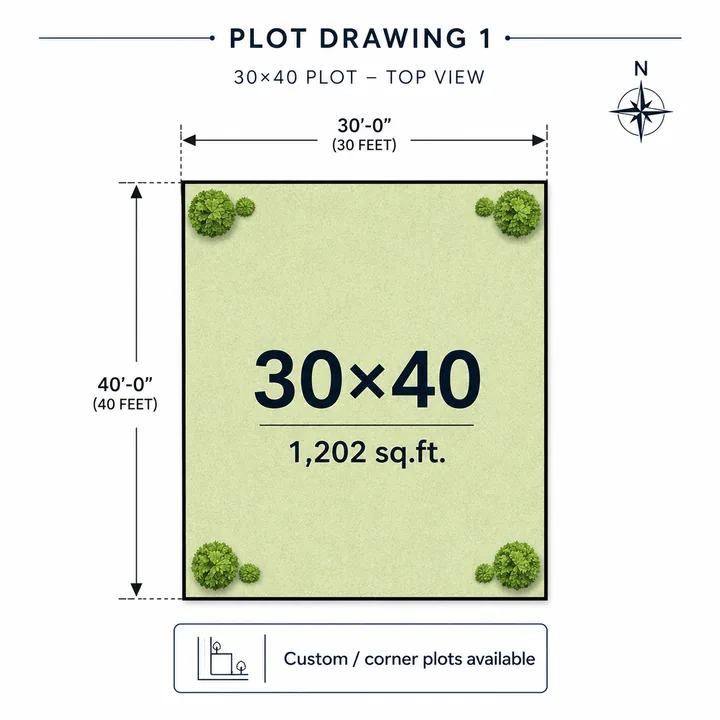 Prestige Gardenia Estate Phase 2 plot drawing — 30 x 40 ft, 1,202 sq.ft.